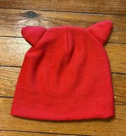 | Red Knit Beanie Hat w/ Cat Ears One Size