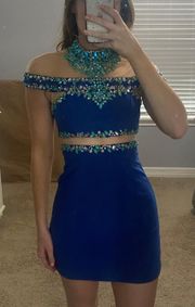 Rachel Allan Embellished Two-Piece Royal Blue Dress