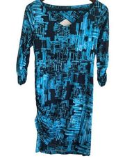 Bebe Women Dress Cut Out V-Neck 3/4 Sleeve BodyCon Pullover Medium Blue Black