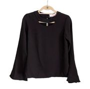 AMANDA UPRICHARD Blouse S Cutout Long Flare Sleeve Keyhole Back Pullover Black