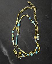 Johnny Was mixed material turquoise necklace 18” NWT