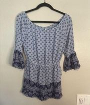 Mudd blue printed off shoulder romper