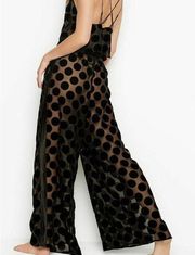 Victoria's Secret Black Sheer Polka Dot Wide Leg Lounge Pants Size Medium