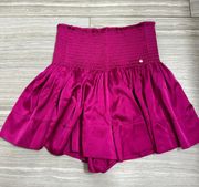 Magenta Pink Shiny Smocked High Waisted Daisy Skort- Size Small