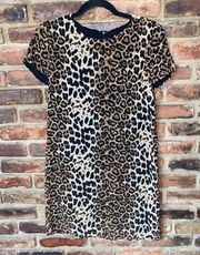 NWT Line & Dot Leopard Animal Short Sleeve Mini Shift Dress Women's Size Small