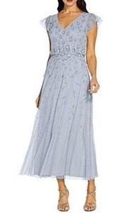 Adrianna Papell Beaded Cocktail Dress Blue Heather Size 4 New with Tags