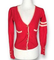 Y2K Juicy Couture Cardigan Sweater Red White Stripe Vneck Retro Letterman Wool