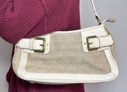 Apostrophe Cream Brown Tweed Gold Buckle Accented Vintage Shoulder Bag Purse