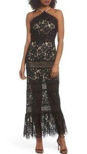 Black Lace  Halter Neck Tabitha Cocktail Dress / Maxi-Length Gown