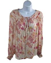 Joie Pink Floral Boho Boxy Smocked Trim Peasant Blouse Top Size Medium