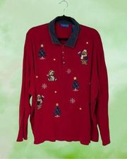 Karen Scott Christmas Teddy Bear Long Sleeve Polo 3XL