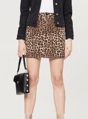 GOOD AMERICAN Leopard Print Raw Edge Denim Mini Skirt, Size 14/32