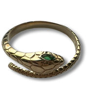 14k solid Gold Snake Ring | Stackable snake Ring | Snake green eye Ring |