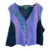 Bob Mackie Womens Vest 2XL Purple Black Peacock Feather Embroidery