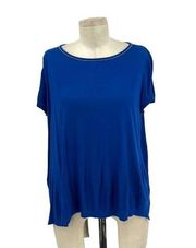 St. John Cobalt Blue Rhinestone Neck Short Sleeve T-Shirt Size Small