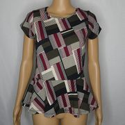 Jonathan Martin Color Block Striped Peplum Blouse Short Sleeve Medium