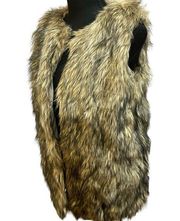 Merona Tan/Cream/Gray Faux Fur Fully Lined Open Front Vest- Size Small