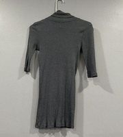 Michael Stars Clarine Shine Gray Turtleneck Short Sleeve OS Stretch Bodycon Top