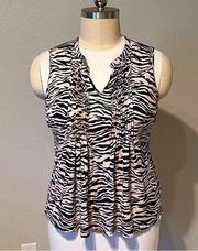 | Sleeveless Pleated front Blue and White Tiger Stripe Tank