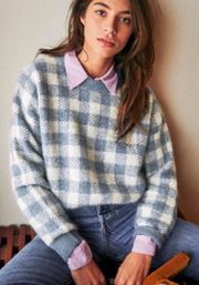 Sezane  Becky Jumper sweater in Blue Ecru Gingham SZs bust42 Baby Alpaca