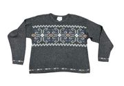 Fair Isle Snowflake sweater hand embroidered Crewneck Large