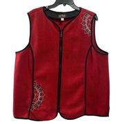 Bob Mackie Red Vest Wearable Art Women’s XL Embroidered Pocket Full zip Up Artsy