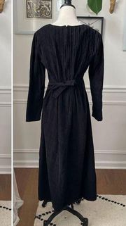 Vintage 80s Karin Stevens Black Corduroy Modest Prairie Dress 8