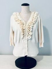 Ivory Ruffled Fitted Cropped Cardigan by Worthington size Large