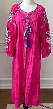 Velzera Fuchsia Hot Pink Embroidered Mumu Caftan Beach Dress 1XL