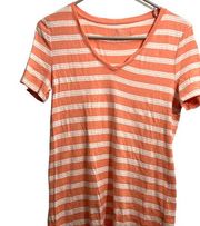 Talbots Shirt Women S Coral Orange White Striped Short Sleeve Tee 100% Cotton