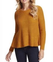 Jessica Simpson Sweater Aria Flounce Hem Rib Pullover Buckthorn Brown Size L NWT