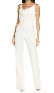 Black Halo Eve Salem Tailored Cowl Neck Jumpsuit in Arctic Vines Pearl White 0