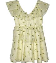 RARE HTF - GANNI Bliss Embroidered Mini Dress Yellow Size EU 36 US 4 Small