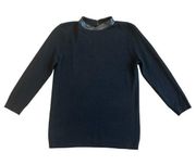Club Monaco Italian Yarn Black Pullover Sweater Wool Vegan Leather XS Women's