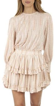 MISA Los Angeles Womens Metallic Striped Tiered Katia Dress Size M Blush Stripe