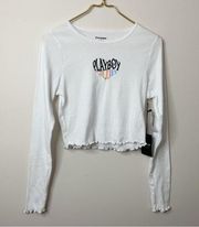 PacSun  Playboy Club White cotton knit long sleeve Ruffle crop Cropped top M new