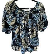 One Papaya Hawaiian Aloha Floral Tropical Leaves On Off Shoulder Peasant Top M