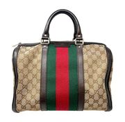 Gucci GG Supreme Monogram Leather Trim Vintage Web Boston Bag