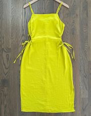 Keyhole Bodycon Satin Midi Dress in Venom Lime Yellow Medium