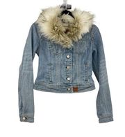 Anthropologie Womens Size XS Jacket Denim Blue Faux Fur Pilcro & the Letterpress