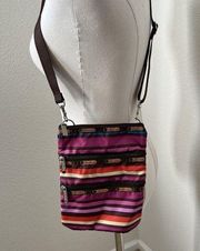 Lesportsac Crossbody Bag Rainbow Colorful Nylon Travel Bag Pockets 3‎ Zipper EUC