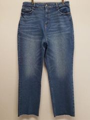 Loft The Curvy Straight Crop High
Waisted Denim Jean Raw Edge Size 29/8