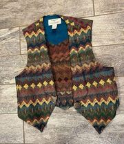 Longhorn Niver Western Wear Vest Cowgirl Medium Southwestern Aztec Lined Vintage