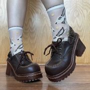 . Vintage Y2K Brown Faux Leather Chunky Platform Lace Up Heeled Oxford Shoe