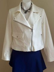 Cream Asymmetrical Zip Moto Jacket Sz L Zip & Button Pockets & …