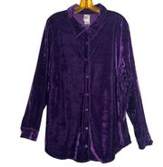 Just My Size JMS Plus Size 2X Purple Velour Shirt Button Front Long Sleeve Party