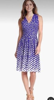 Eliza J Blue Purple White Dot Print Fit & Flare Ruched Waist Mini Dress Size 8