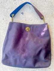 Calf Hair Shoulder Bag Colorblock Purple Green