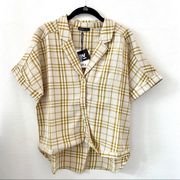 Very J. Yellow Plaid Wrap Front Hi Lo Top Size Large