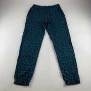 Young Fabulous & Broke YFB Teal Leopard Print Pull On Jogger Lounge Pant S